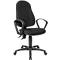 Black office chair with backrest, armrests and five castors. Adjustable height.