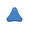 Blue ergonomic pillow on a white background. It has a triangular shape with rounded corners.