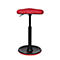 Standing stool with red, textured seat and black frame. The stool is height-adjustable.