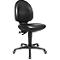 Black office chair with backrest and seat. It has castors and is height-adjustable.
