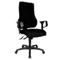 Black office chair with high back, armrests and castors.