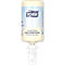 Distributeur de savon Tork. Bouteille blanc-beige avec les mots 'Liquid Soap' et 'Mildly Scented'.
