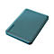 Disque dur externe rectangulaire bleu clair avec surface en relief et lettrage Toshiba.