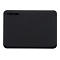 Disque dur externe noir Toshiba. Surface texturée avec logo.