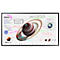 Graphic on an interactive whiteboard: Saturn with rings, diagrams, notes and scientific illustrations. Labels are in various colors.