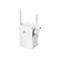 Ein weißer WLAN-Repeater mit zwei Antennen. Auf der Vorderseite befindet sich das Logo von TP-Link.