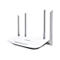 WeiÃŸer Router mit vier grauen Antennen. Auf der OberflÃ¤che befindet sich das Logo.