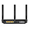 Schwarzer Router mit vier Antennen, LAN-, DSL- und Telefonanschlüssen. Beschriftungen: Power, LAN1-4, DSL, Phone1/2.