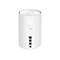 Weißer, zylindrischer WLAN-Router. Auf der Rückseite Anschlüsse, darunter 'EXT ANT' und 'POWER'. Logo von tp-link.
