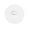 Routeur Wi-Fi rond et blanc avec logo TP-Link. Une LED bleue en bas.
