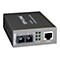 Schwarzer TP-Link Fast Ethernet Media Converter. Beschriftung: TP-Link, MC100CM, TX, RX, PWR, SPD, FDX/Col, Link/Act, FX TP, 10/100M.