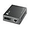 Schwarzer TP-Link Gigabit Ethernet Media Converter MC200CM. Mit Anschlüssen, Anzeigen und Aufschrift.
