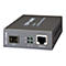 Grauer TP-Link Gigabit Ethernet Media Converter, SFP- und 1000BASE-T-Anschlüsse, Kontrollleuchten.