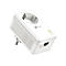 Weißer TP-Link Powerline-Adapter. Oben Steckdose, unten Stecker, daneben Anzeigen, LAN-Anschluss.