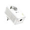 Weißer TP-Link Powerline-Adapter mit Steckdose, Netzwerkanschluss und Kontrollleuchten.