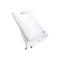 Répéteur WiFi TP-Link blanc avec motif carré. LED et bouton de réinitialisation sur le côté.