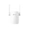 Ein weißer WLAN-Repeater mit zwei Antennen. Das Logo „tp-link“ ist auf der Vorderseite zu sehen.