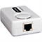Weißer TP-Link PoE-Injektor mit RJ45-Anschluss vor neutralem Hintergrund.