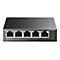 Ein grauer 5-Port-Desktop-Switch von TP-Link. Er hat 5 Ethernet-Ports, zwei grÃ¼ne Kontrollleuchten und die Aufschrift TL-SF1005LP.