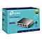 Un commutateur de bureau Gigabit Tp-Link 5 ports gris avec ports PoE sur l'emballage du produit.