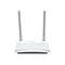 Weißer TP-Link WLAN-Router mit zwei abstehenden Antennen auf weißem Hintergrund.