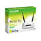 Ein weißer TP-Link Wireless N Router mit schwarzen Antennen, auf einer grünen Verpackung mit Produktinformationen.