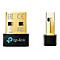 Zwei Ansichten eines schwarzen und goldenen USB-WLAN-Adapters. Der Adapter ist mit tp-link und diversen Zertifizierungen beschriftet.