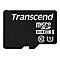 Une carte micro SD Transcend noire avec logo et texte blancs.