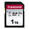 Schwarze SD-Karte mit rotem Streifen und weiÃŸem 'Transcend'-Schriftzug. Darunter weitere SchriftzÃ¼ge und die Angabe '1 TB'.