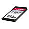 Schwarze Transcend SD-Speicherkarte mit 512GB Kapazität, schräg vor weißem Hintergrund.