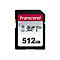 Transcend SDXC Speicherkarte mit 512 GB Kapazität vor weißem Hintergrund.
