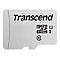Silberne Transcend microSDHC Speicherkarte mit dem Markenlogo und Klasse-10-Symbol.
