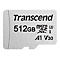 Transcend microSDXC Speicherkarte mit 512 GB Kapazität auf weißem Hintergrund.