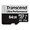 Transcend 64GB microSDXC Speicherkarte mit A2 und V30 Zertifizierung.