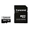 Transcend High Endurance 256GB MicroSD-Karte neben einem schwarzen MicroSD-auf-SD-Kartenadapter.