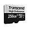 Schwarze und weiÃŸe Transcend Micro SDXC Karte mit 256 GB Speicher.