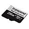 Schwarze und graue Micro-SD-Karte mit der Aufschrift 'Transcend High Endurance 256GB'.