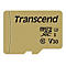 Goldene Transcend Micro SD-Speicherkarte mit Logo und technischen Spezifikationen wie V30 und Class 10.
