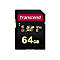 Schwarze Transcend SDXC Speicherkarte mit 64GB, V90 Klassifizierung und goldenem Schriftzug.