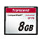 Carte CompactFlash Transcend. Bande rouge avec logo de la marque et nom du produit, capacité de 8 Go.