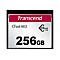 Transcend CFast 2.0 Speicherkarte mit 256 GB Kapazität auf weißem Hintergrund.