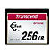 Nahaufnahme einer CFast 2.0 Speicherkarte von Transcend, 256 GB. Oben steht Transcend, darunter CFX650.