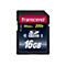 Schwarze Transcend SDHC-Speicherkarte mit 16GB Kapazität auf weißem Hintergrund.