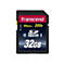 Schwarze SD-Karte mit rotem Aufkleber, Transcend 30MB/s 200x und 32GB.