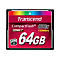 Eine CompactFlash-Speicherkarte von Transcend mit rotem Hintergrund, 64 GB, 800x und Farbstreifen.