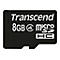 Schwarze Transcend MicroSD-Karte. Beschriftung: Transcend, 8GB, micro, HC.