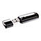 Schwarzer USB-Stick mit abgenommener Kappe auf weißem Hintergrund. Der Stick trägt den Schriftzug Transcend, USB 2.0 16 GB.