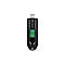 Une clé USB-C noire avec un bouton vert et l'inscription "Transcend".