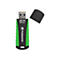 Grüner und schwarzer USB-Stick mit offener Kappe. Auf dem Stick steht USB 3.0, 64GB, und der Markenname Transcend.