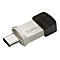 Silberner USB-Stick mit schwarzem GehÃ¤use. Aufschrift 'Transcend 128' und Logo. EnthÃ¤lt einen USB-C-Anschluss.